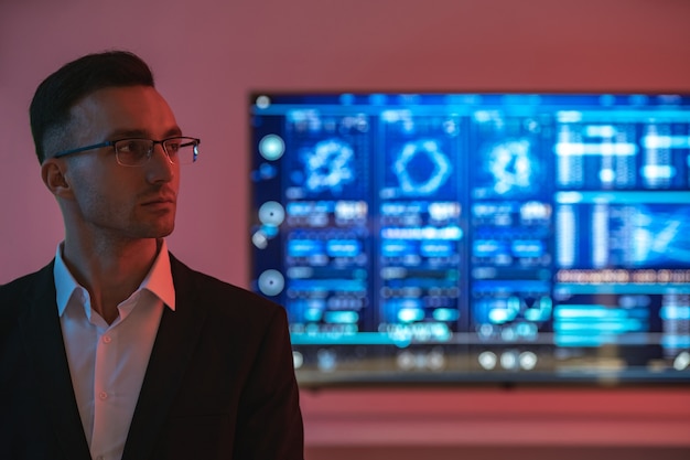 A security operations center (SOC) with analysts monitoring real-time threat data displayed on large screens. An AI-powered assistant is highlighted, providing recommendations and automating responses to security incidents, with visual indicators showcasing the speed and efficiency of the AI's actions.