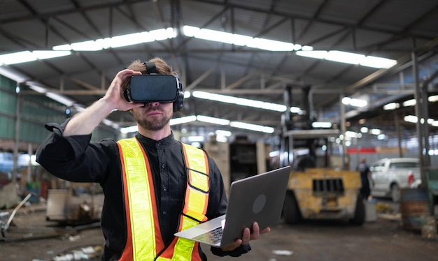 A field technician wearing AR glasses is repairing a complex industrial machine. An expert is remotely assisting via a digital overlay, showcasing schematics and step-by-step instructions.