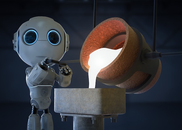 A close-up shot of a cobot arm performing a precise welding task on a metal component in a Spanish factory. Sparks are flying and safety glasses are being worn. Emphasis is on the accuracy and efficiency of the cobot's movements.