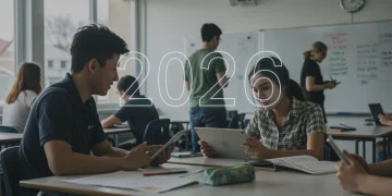 Reforma Educativa 2026: Impacto en Bachillerato y Futuro Universitario Estudiantes de bachillerato colaborando en un aula moderna, simbolizando la Reforma Educativa 2026 y el futuro universitario.