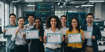 Certificaciones Profesionales 2026: Las 5 Más Demandadas y Cómo Obtenerlas Profesionales diversos mostrando certificaciones en un entorno de oficina moderno.