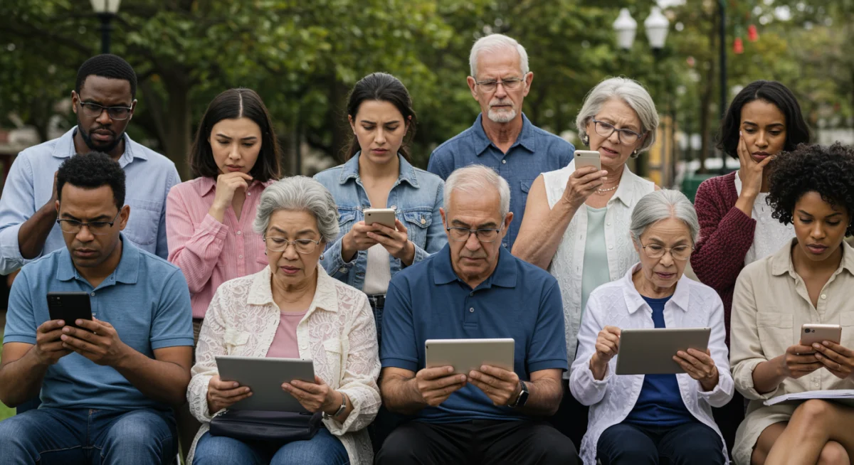 Diverse Americans reacting to news on mobile devices, symbolizing the population impacted.