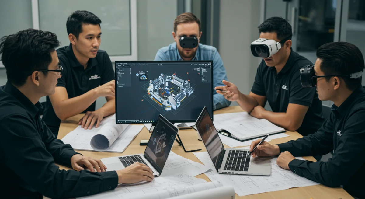Manufacturing engineers collaborating with AR for product design review