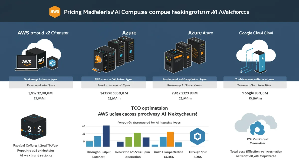 Infographic comparing AWS, Azure, and Google Cloud pricing and compute options for AI.