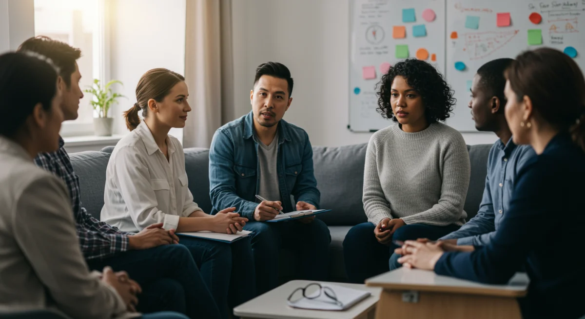 Community mental health support group meeting