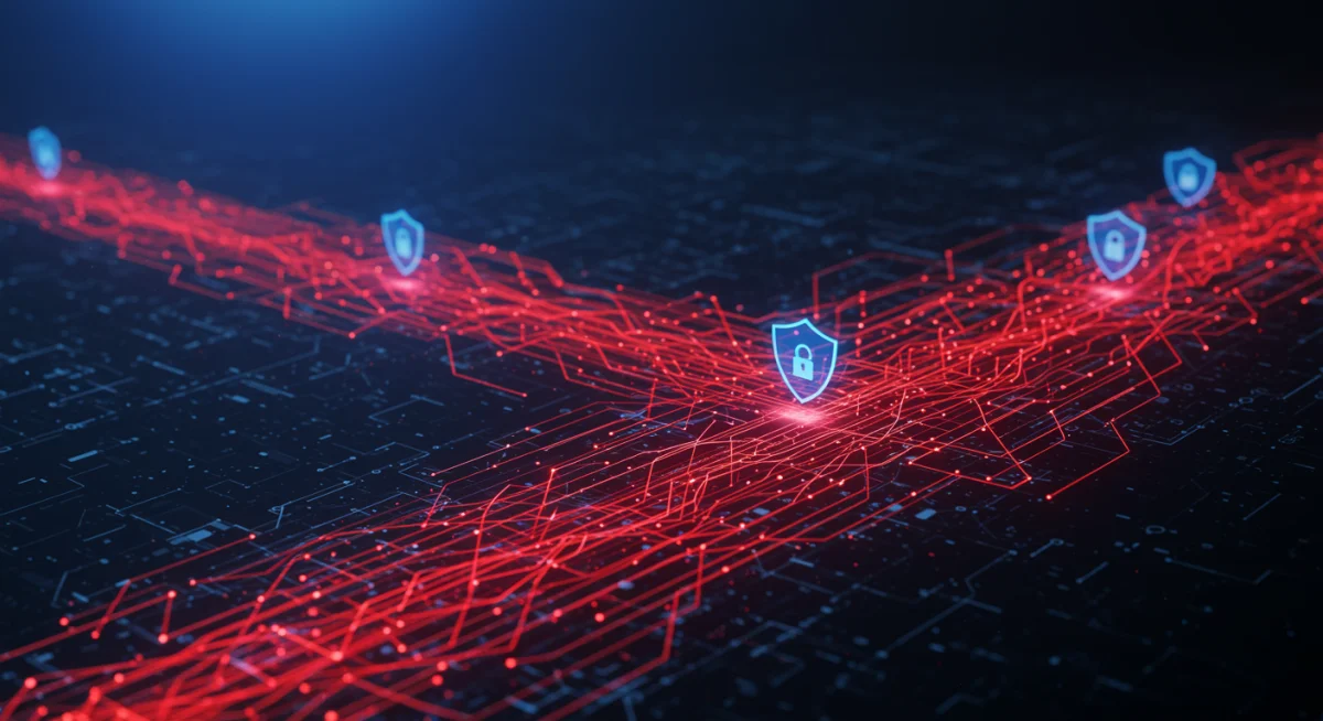 Cybersecurity threats and collaborative digital defense networks, symbolizing the role of technology in future alliances.