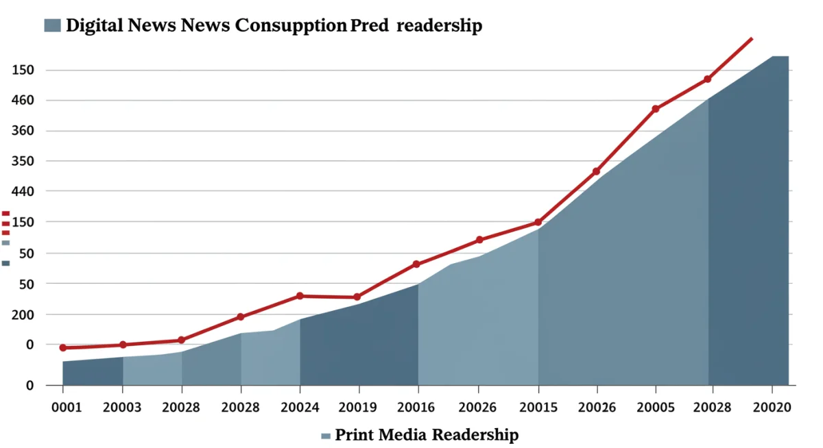 Graph showing increasing digital news consumption and declining print readership.