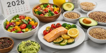 Comparing Popular American Diet Trends 2026: Health Goals Guide Diverse healthy foods representing various diet trends for 2026