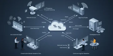 Professionals analyzing data streams, illustrating edge AI reducing cloud data transfer costs.