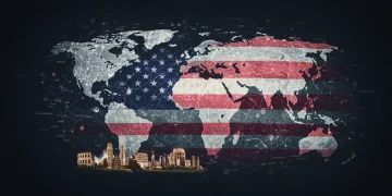 Abstract representation of global geopolitical strategy and US policy