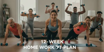 Diverse group exercising at home with dumbbells, smiling and motivated