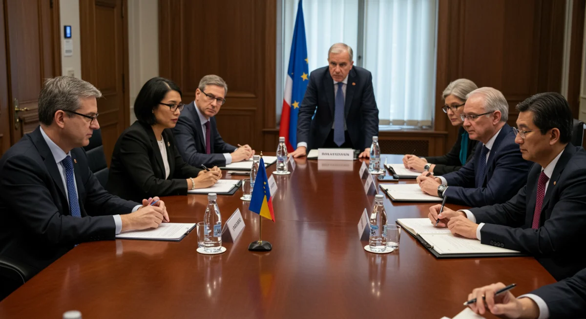 Diplomats engaging in multilateral discussions on global policy
