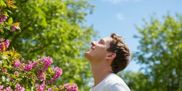 Person enjoying a clear day outdoors, free from seasonal allergy symptoms