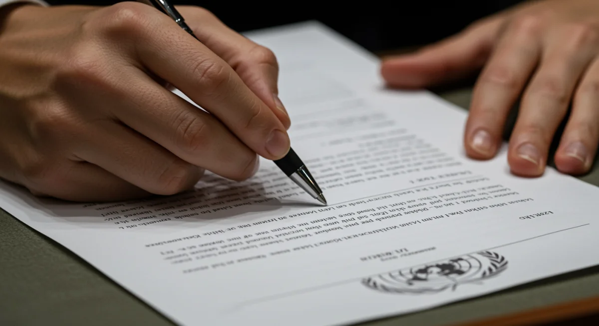 Signing UN resolution document