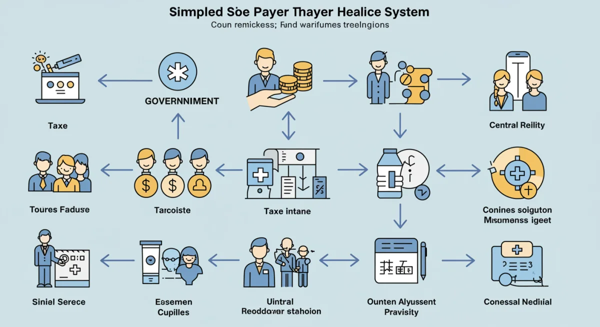 Infographic illustrating the financial flow in a single-payer healthcare system from taxes to providers.