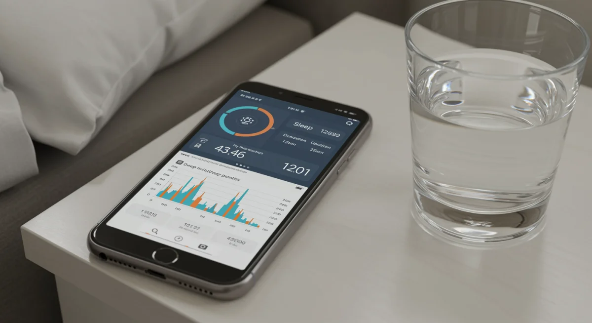 Smartphone displaying a sleep tracking app, illustrating the use of technology for sleep analysis and improvement.