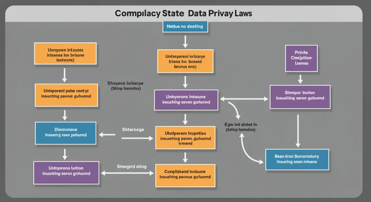 Interconnected flowchart showing various US state data privacy laws.