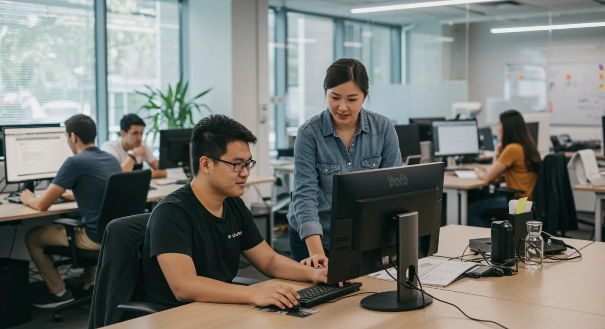 Student gaining practical experience in a modern corporate office setting
