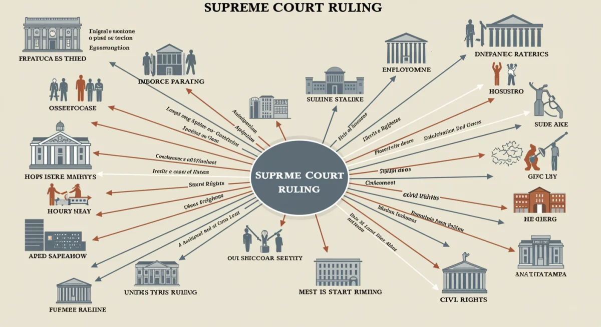 Infographic illustrating the ripple effect of a Supreme Court ruling on various sectors.