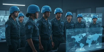 UN peacekeepers strategizing at a command center for 2026 deployments