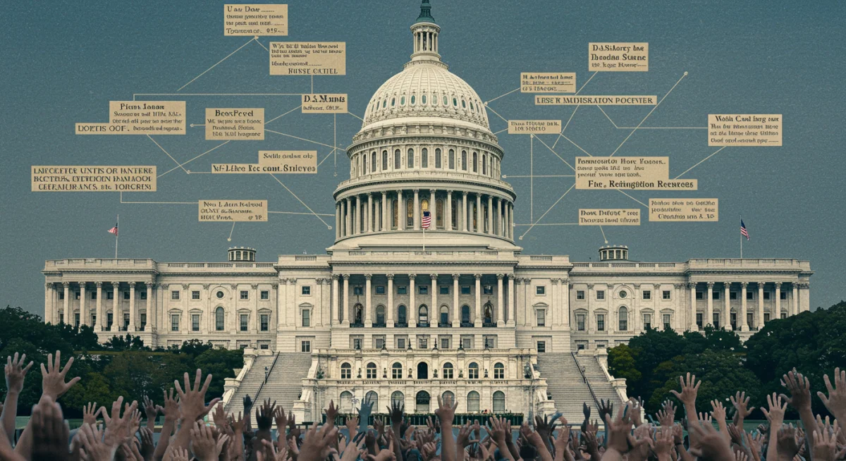 U.S. Capitol with policy documents, representing complex immigration policy development.
