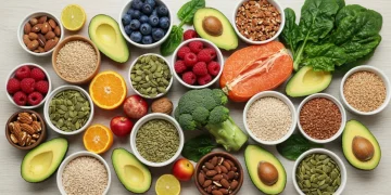 Assortment of vibrant doctor recommended superfoods for health