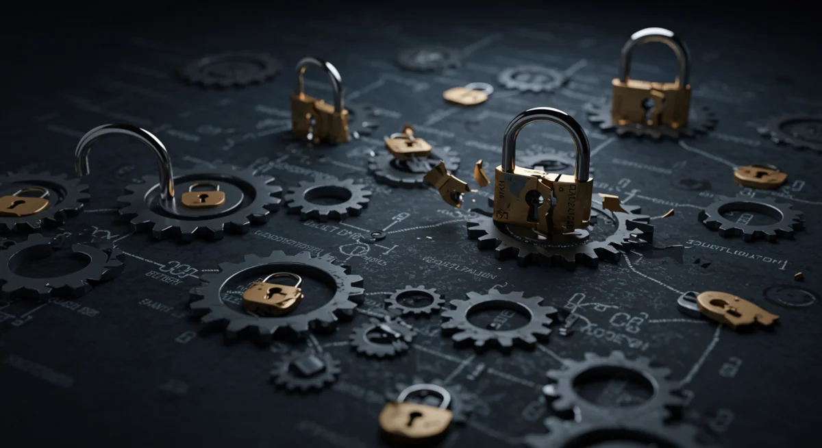Vulnerable software supply chain with broken locks.