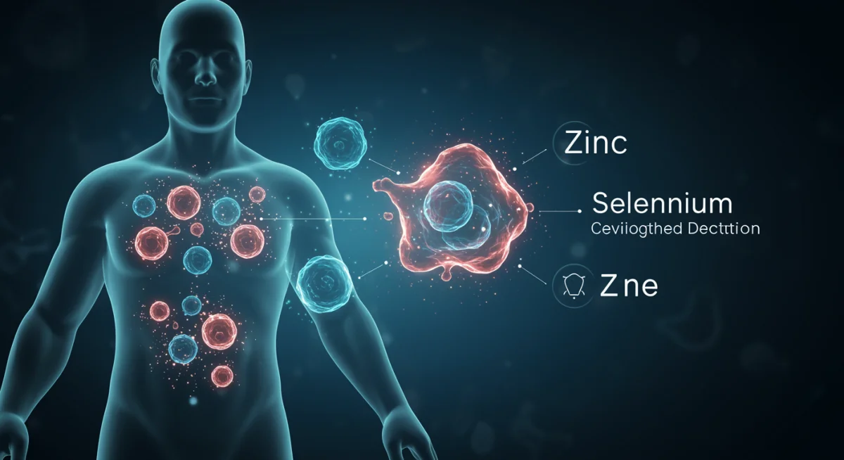 Immune cells protected and enhanced by zinc and selenium molecules.