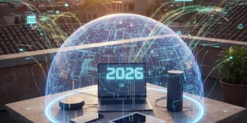 Software Update 2026: 7 Essential Security Enhancements for All Devices in Spain Digital shield protecting electronic devices in Spain, symbolizing 2026 software security updates.