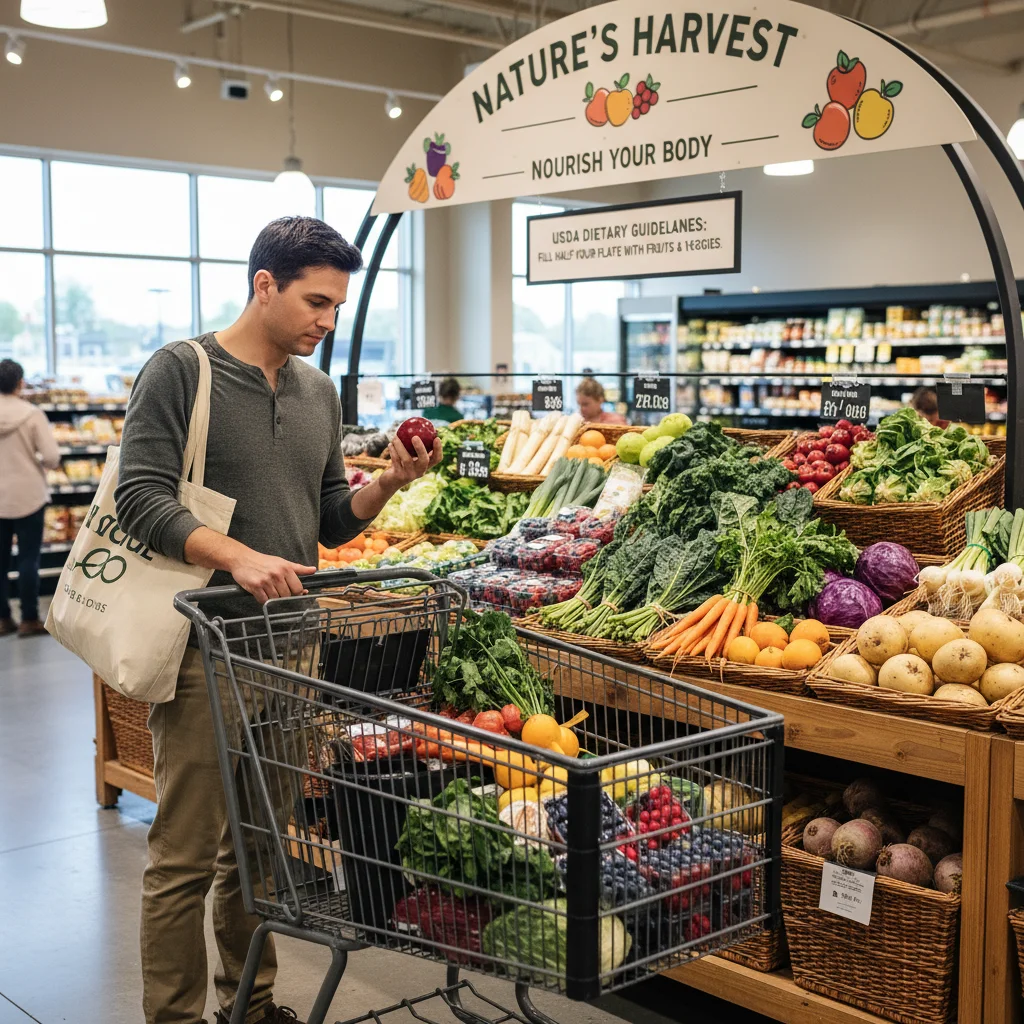Person choosing fresh produce based on USDA guidelines