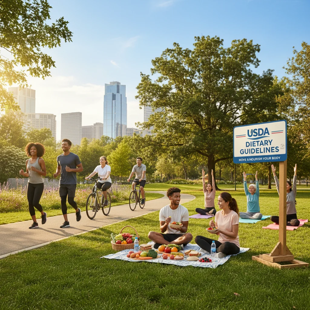 Diverse group exercising outdoors, promoting overall health