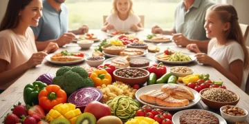 Variety of healthy foods representing USDA dietary guidelines for 2026