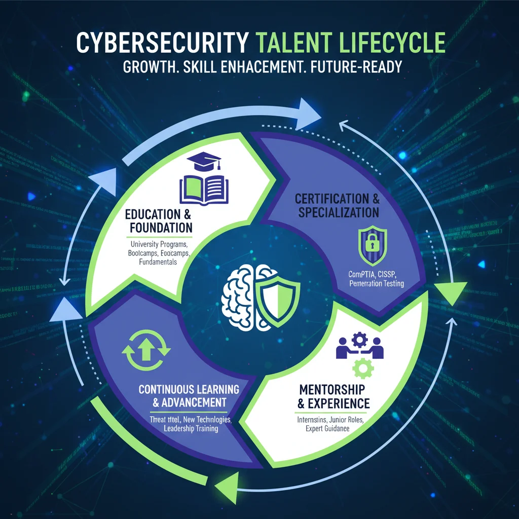 Infographic showing cybersecurity talent development lifecycle