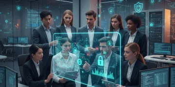 Cybersecurity team collaborating on digital security solutions