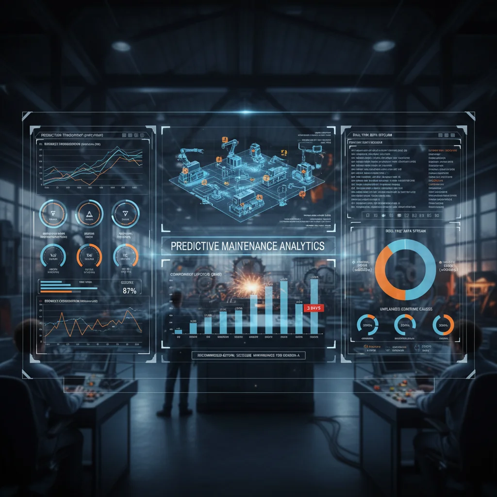 IoT dashboard showing real-time operational data, analytics, and predictive maintenance metrics for industrial applications.