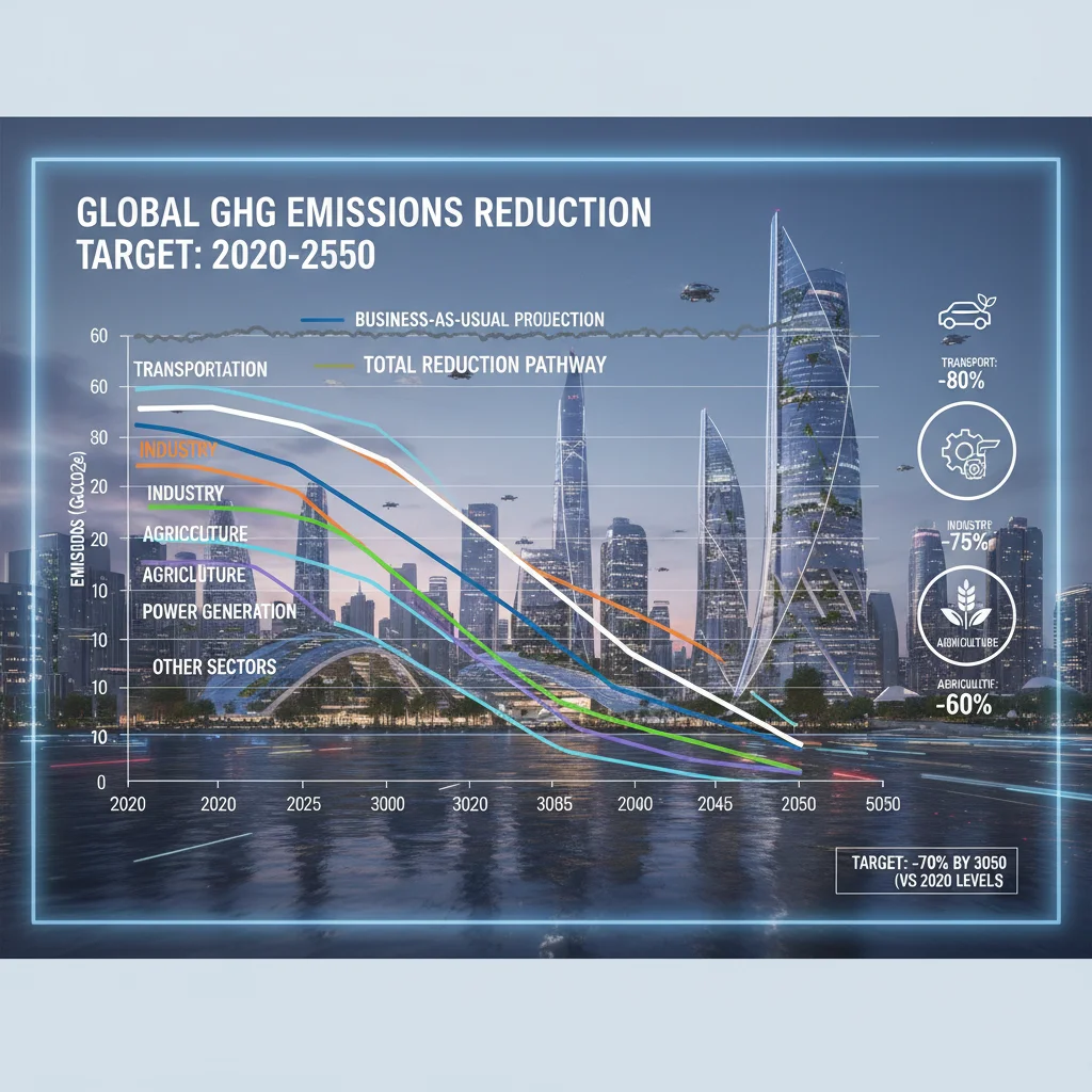 Projected greenhouse gas emission reductions across various sectors.