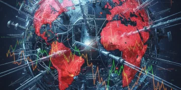 Global energy markets impacted by geopolitical tensions, showing price volatility and interconnected infrastructure