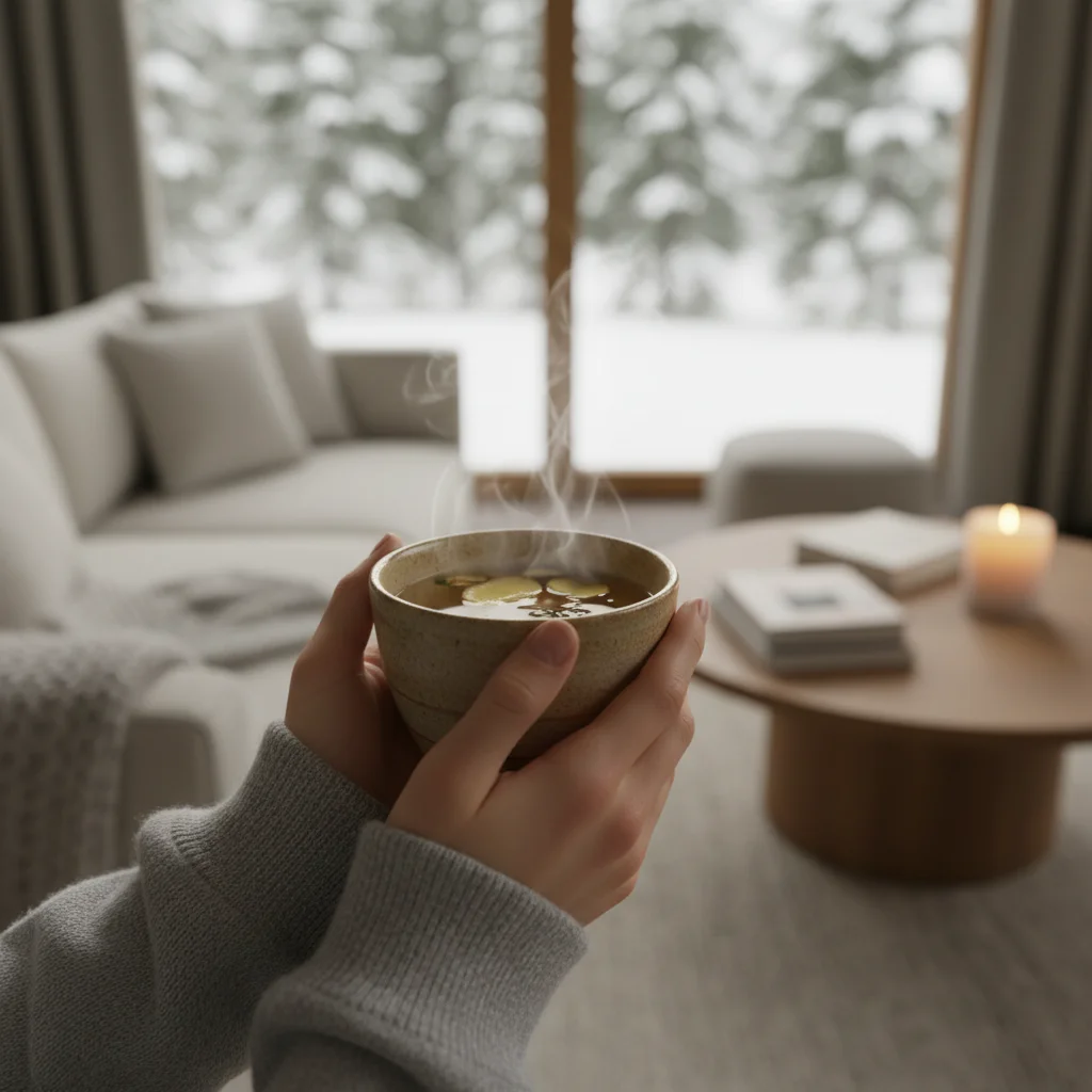 Person enjoying a cup of herbal tea during a mindful break at a wellness retreat.