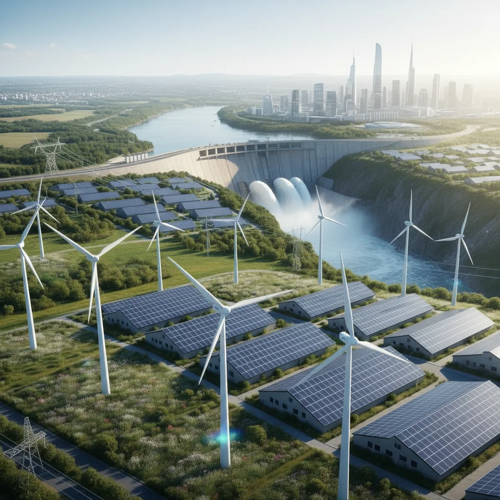 Diverse renewable energy sources illustrating a shift towards sustainable power generation.