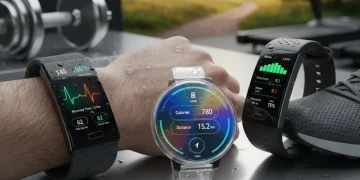 Three advanced fitness trackers displaying heart rate and health data on wrists, symbolizing cutting-edge 2026 technology for health monitoring.