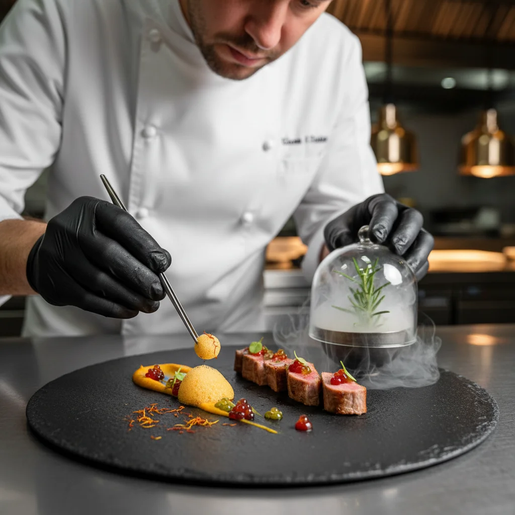 Chef innovando con técnicas moleculares y productos españoles
