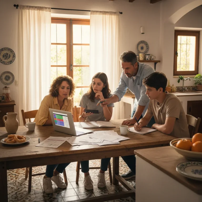 Familia analizando finanzas en casa por subida de tipos de interés