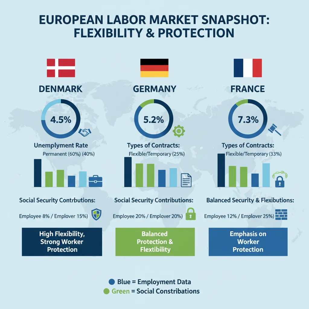 Estadísticas comparativas de mercados laborales europeos y sus modelos de flexibilidad