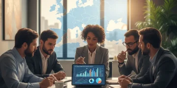 Regulaciones Fiscales UE 2026: Impacto y Adaptación PYMES Españolas Profesionales de PYMES españolas analizando nuevas regulaciones fiscales de la UE para 2026 en una reunión de trabajo.