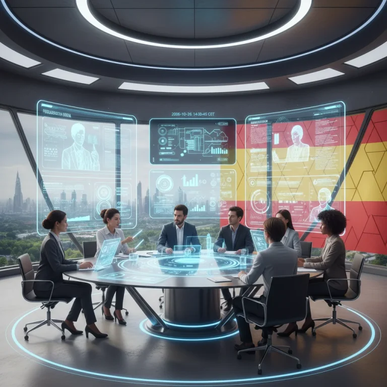 Profesionales colaborando en un entorno de trabajo remoto futurista en España en 2026