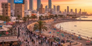 Paisaje costero español vibrante al atardecer, mostrando la vitalidad del turismo en 2026.